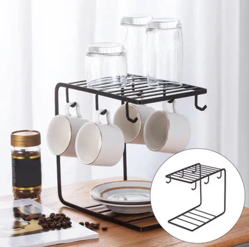 Home And Lifestyle 6 Hooks Iron Coffee Rack Organizer In Black