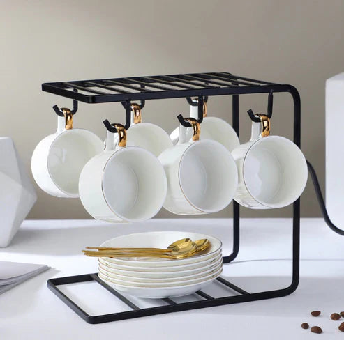 Home And Lifestyle 6 Hooks Iron Coffee Rack Organizer In Black