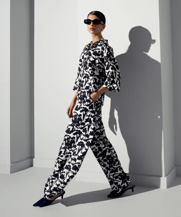 PRINTED WIDE LEG TROUSERS